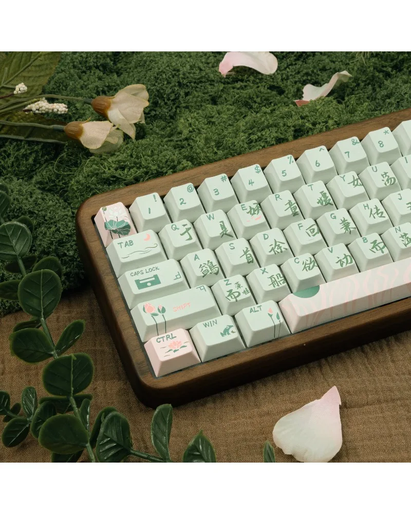 Keycap Lotus Pond Moonlight PBT material Sublimation green Small fresh mechanical keyboard Pink Original factory height