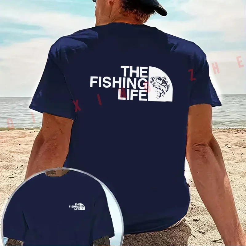 Creative Pattern Leisure Fishing Design Motorcycle T-Shirt Cotton Double-Sided Print Men Short Sleeve Summer Tops