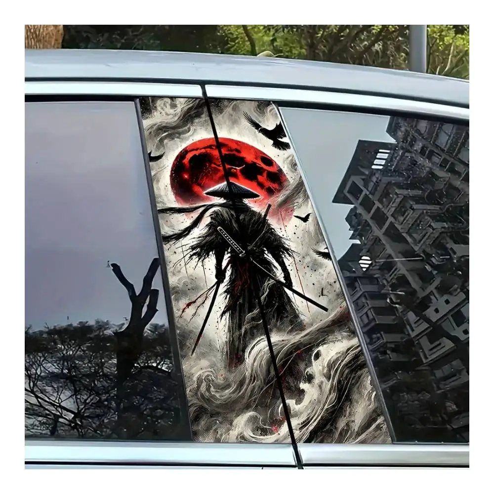 Samurai Cat Wuxia Car B Pillar Stickers Decals Sunscreen Water Resistant S
