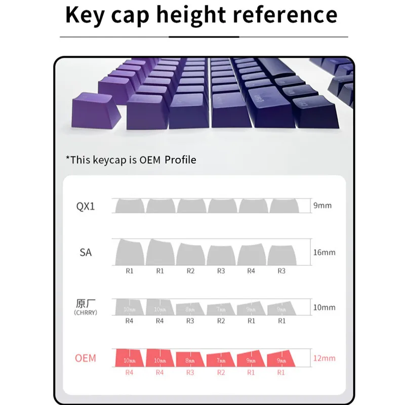 Purple Gradient Translucent Personalized Keycaps 134KeysPBT Material OEM Profile Doubleshot For 61/64/68/104 Mechanical Keyboard