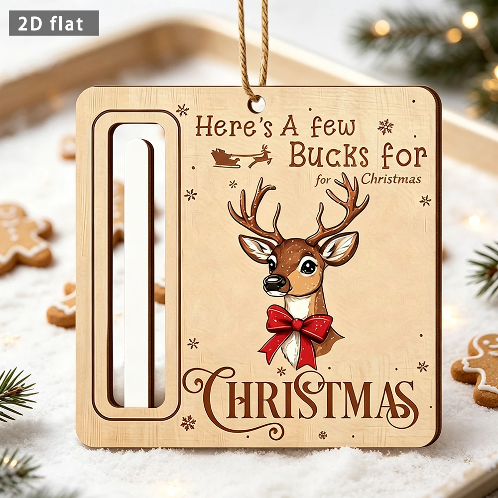 Wooden Christmas Money Holder Hanging Sign, Reindeer Cash Gift Plaque, Xmas Money Holder Ornament with Rope
