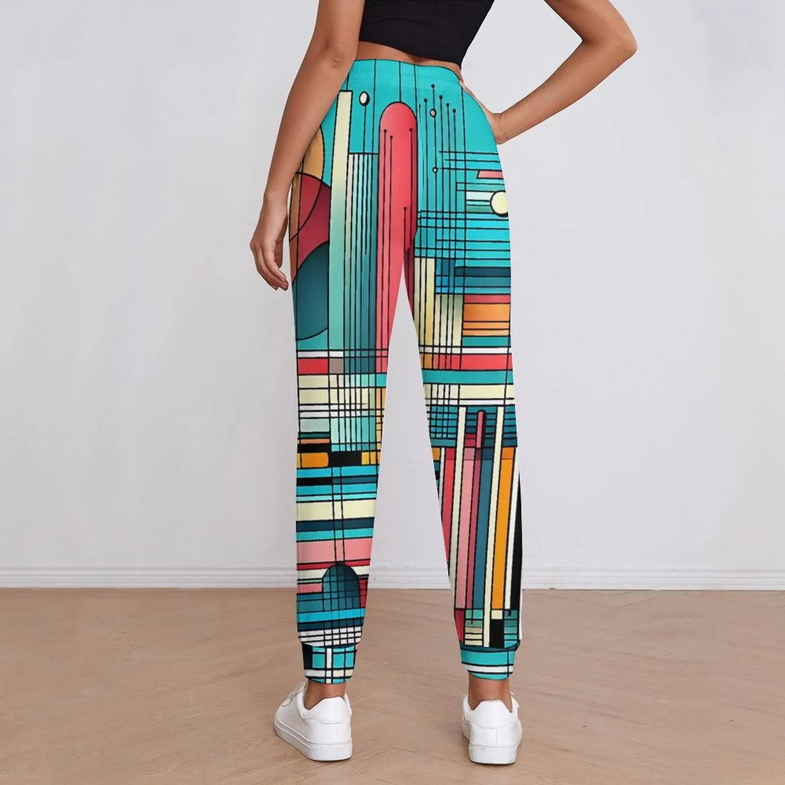 Contrast Color Pants Female Geometry Print Home Sweatpants Spring Graphic Aesthetic Big Size Trousers Birthday Present