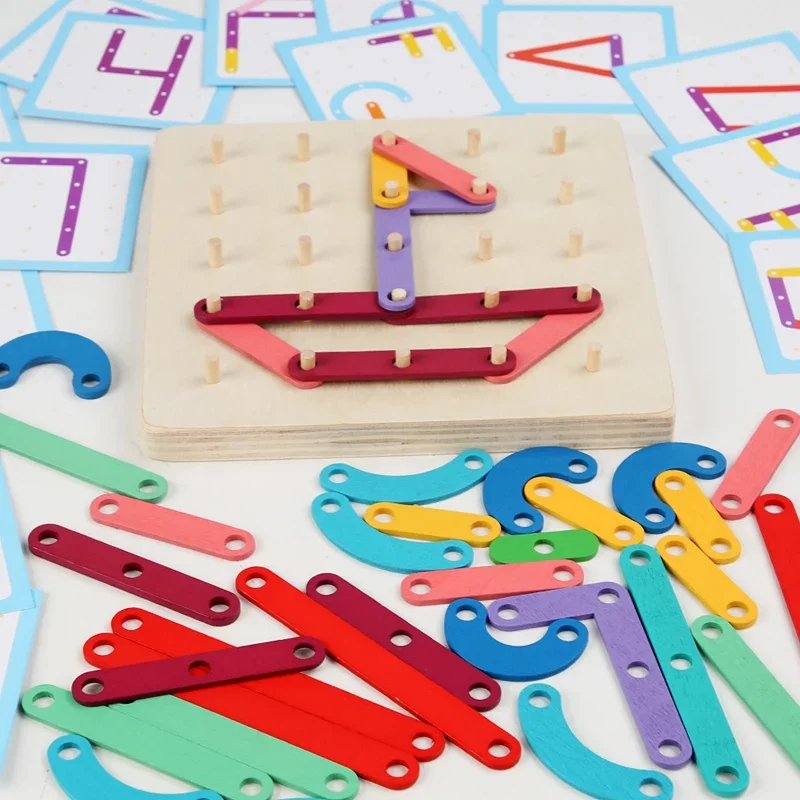 Montessori Kreatives Spielzeug Grafiken Geometrisches Stecktafel mit Karten Kindheit Pädagogisch für Vorschulkinder Kinder