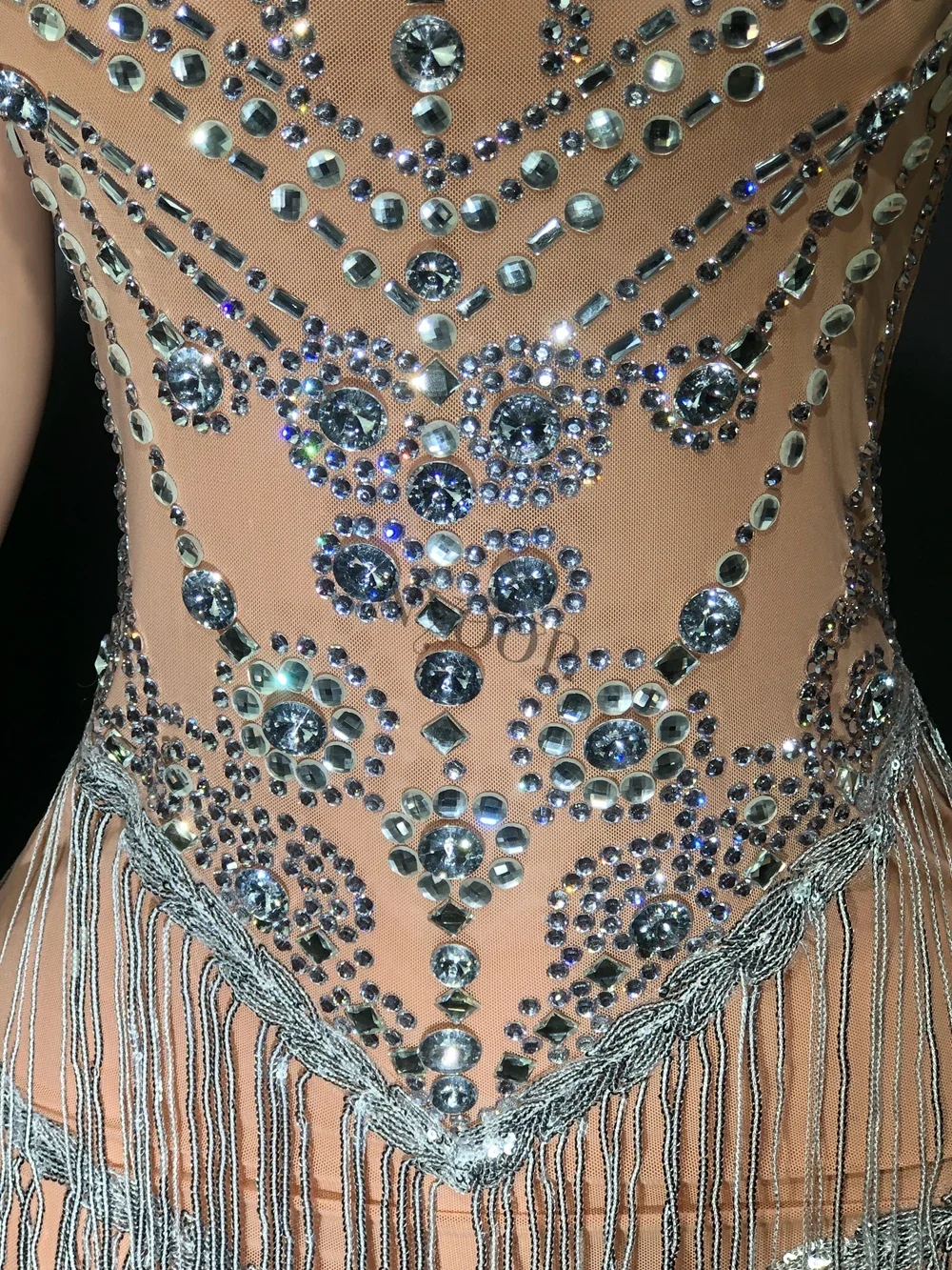 Błyszczące dżetów cekinowa sukienka seksowna siatka przepuszczalna piosenkarka tancerz strój sceniczny wydajność kostium taneczny strój urodzinowy