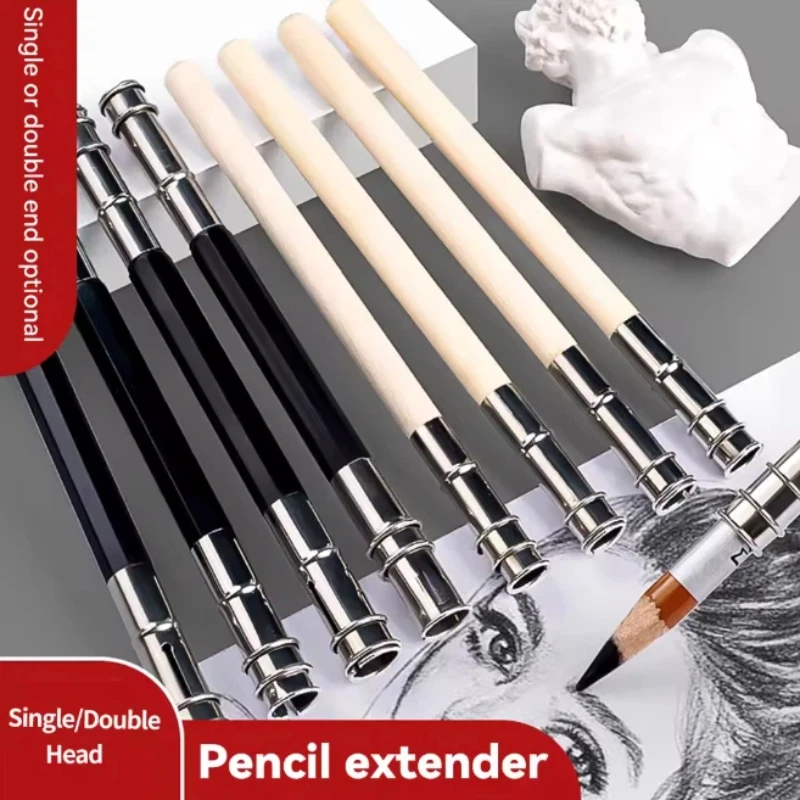 Adjustable Dual Head Pencil Extender Black Suitable for Artists Use Connect Penholder Suitable for Schools Sketching Art Writing