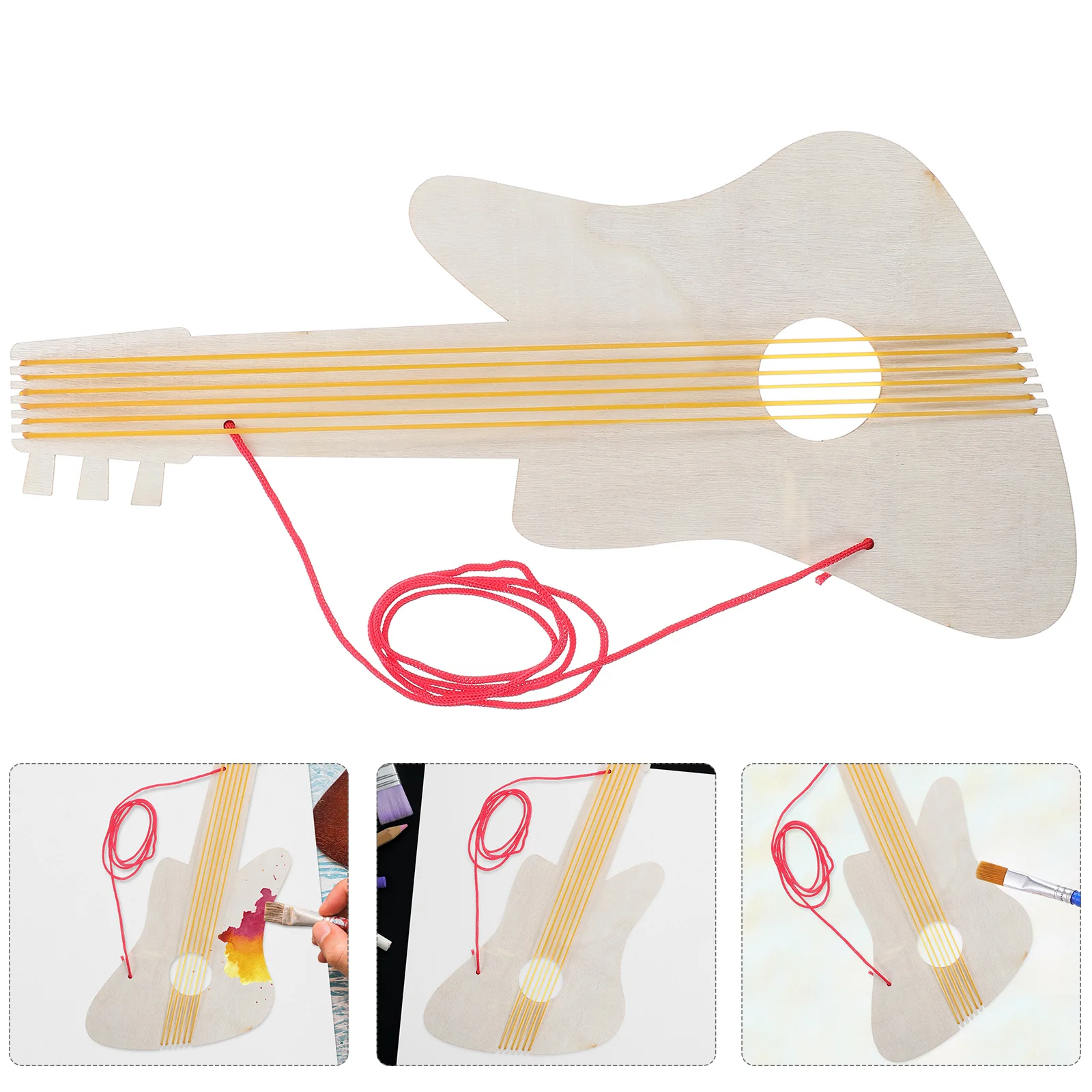 

4Sets Kids Wooden Guitar for Kindergarten DIY Painting Craft Unfinished Blank Music Instrument Child-Friendly Portable Design