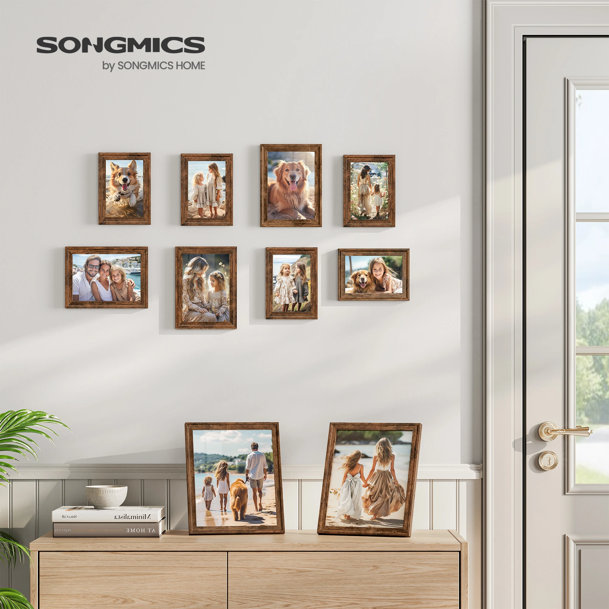 SONGMICS Picture Frames with 16 Mats, Set of 10 Collage Photo Frames, Two 8x10, Four 5x7, Four 4x6 Frames