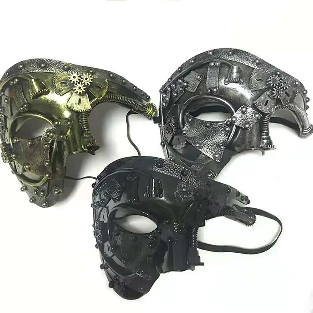 

Steampunk Phantom Masquerade Cosplay Medieval Retro Mask Ball Half Face Men Punk Costume Halloween Party Costume Props