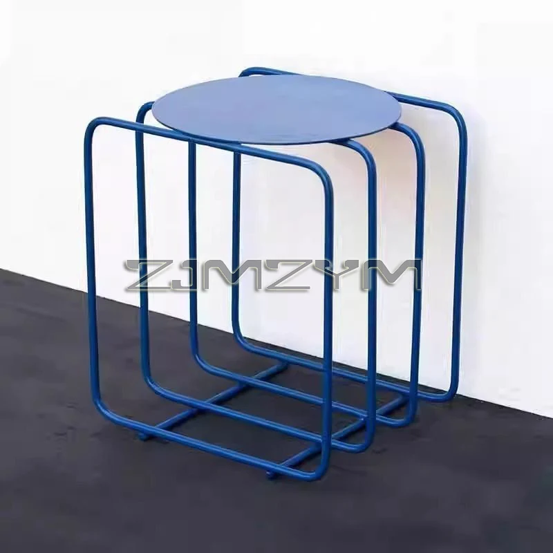 Minimalist Home Iron Art Table Multi-Functional Sofa Side Shelf Bookcase Metal Round Coffee Table Living Room Decor