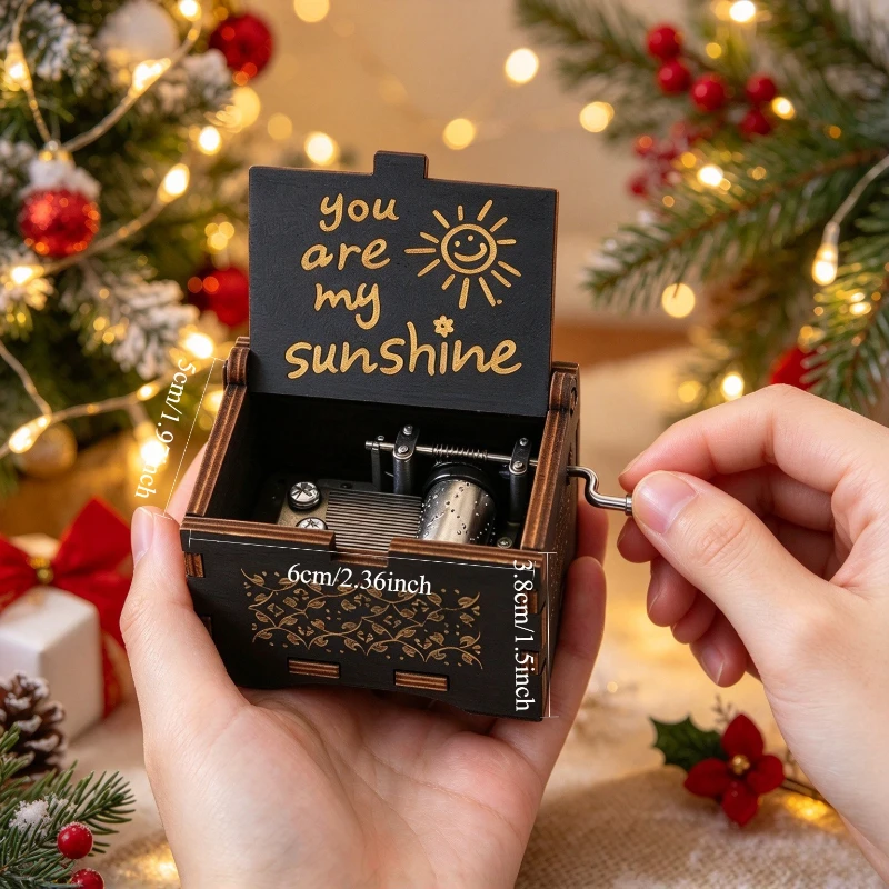 2 Styles High Beauty Wooden Hand Cranked Music Box, Valentine's Day, Birthday, Anniversary, Christmas Gift