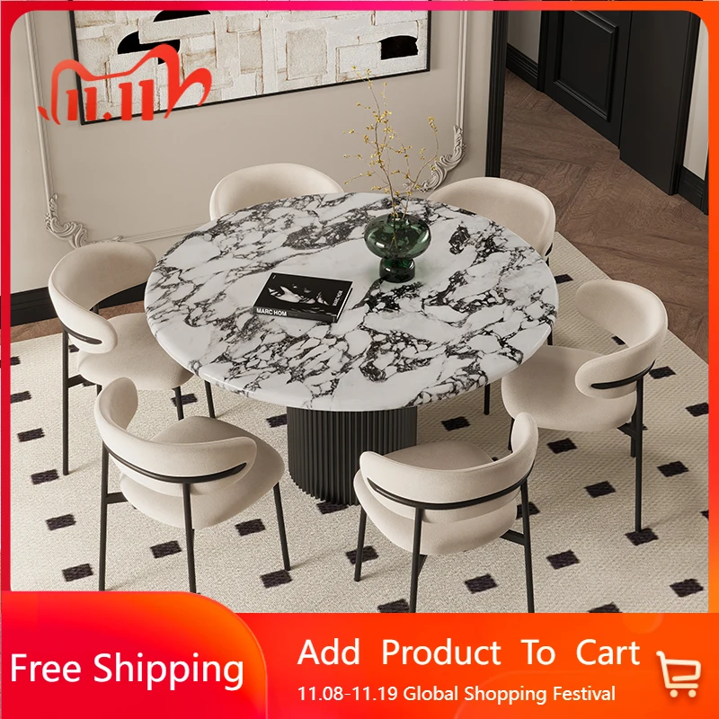 

Design Marble Luxury Dining Table Black Chairs Sets Round Kitchen Dining Tables Small Restaurant Center Mesa Comedor Furniture