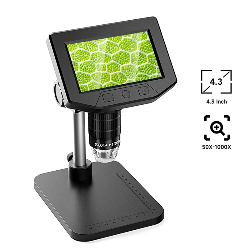 Microscope Camera 4.3‘’ Screen Electronic Magnifier with Adjustable Stand 8LEDs Digital 50-1000X Magnification for Watch Repair