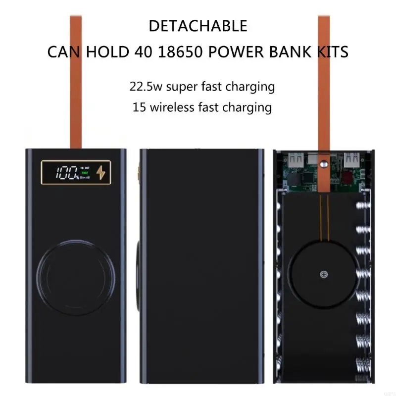 Q6PA Portable 40x18650 Battery Storage Box DIY Power Case Box with Quick Charging and MultiProtection Features No Batteries
