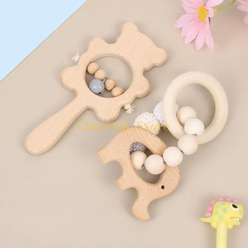 E7CE Crochet Beadbracelet Teething Relief Rattle Toy Infant Music Toy Handbell