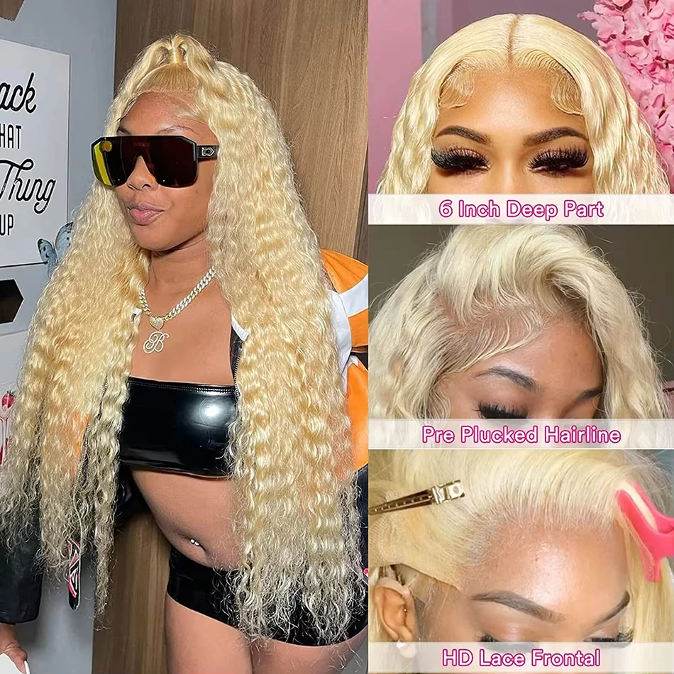 Blonde 613 Hd Lace Frontal Wig 13x6 13x4 Transparent Hd Lace Front Curly Wigs 30 32 Inch Preplucked Deep Wave Human Hair Wigs