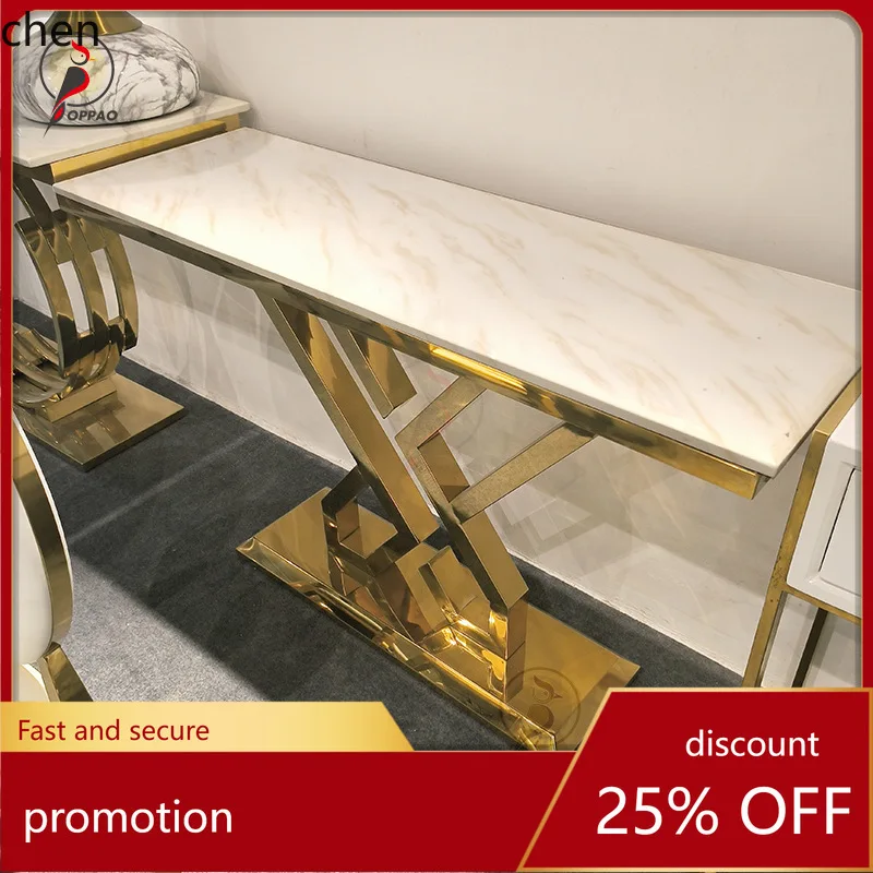 HT Entryway Console Table Simple Modern Entryway Table Marble Decorative Cabinet End View Partition Cabinet Stainless Steel