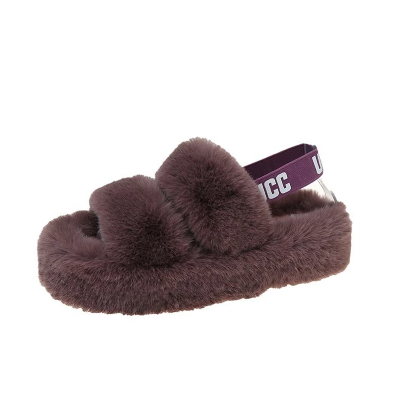 2023 Autumn/Winter New Type Slippers in Europe and America Large Size Back Strap Wearing Home Fur Slippers for Women