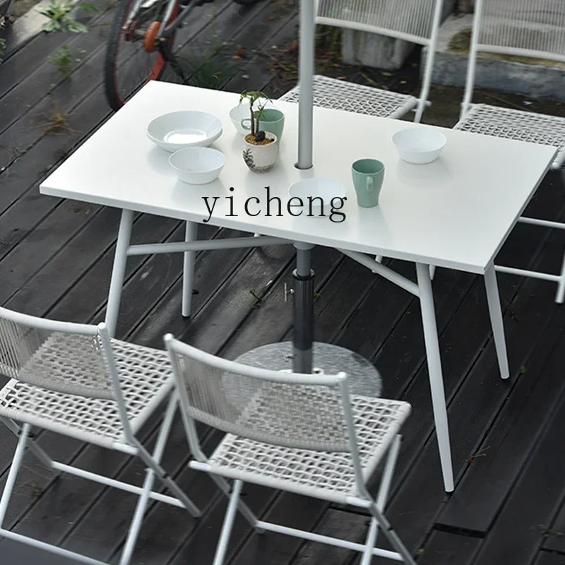 

HYS outdoor table and chairs wrought iron round table open hole white black brown outdoor coffee small table