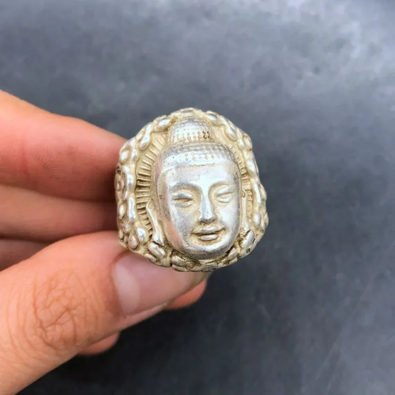 Antique Style Brass Tathagata Buddha Ring, Retro Collection Craft Jewelry, Unisex Vintage Copper Ring for Men & Women