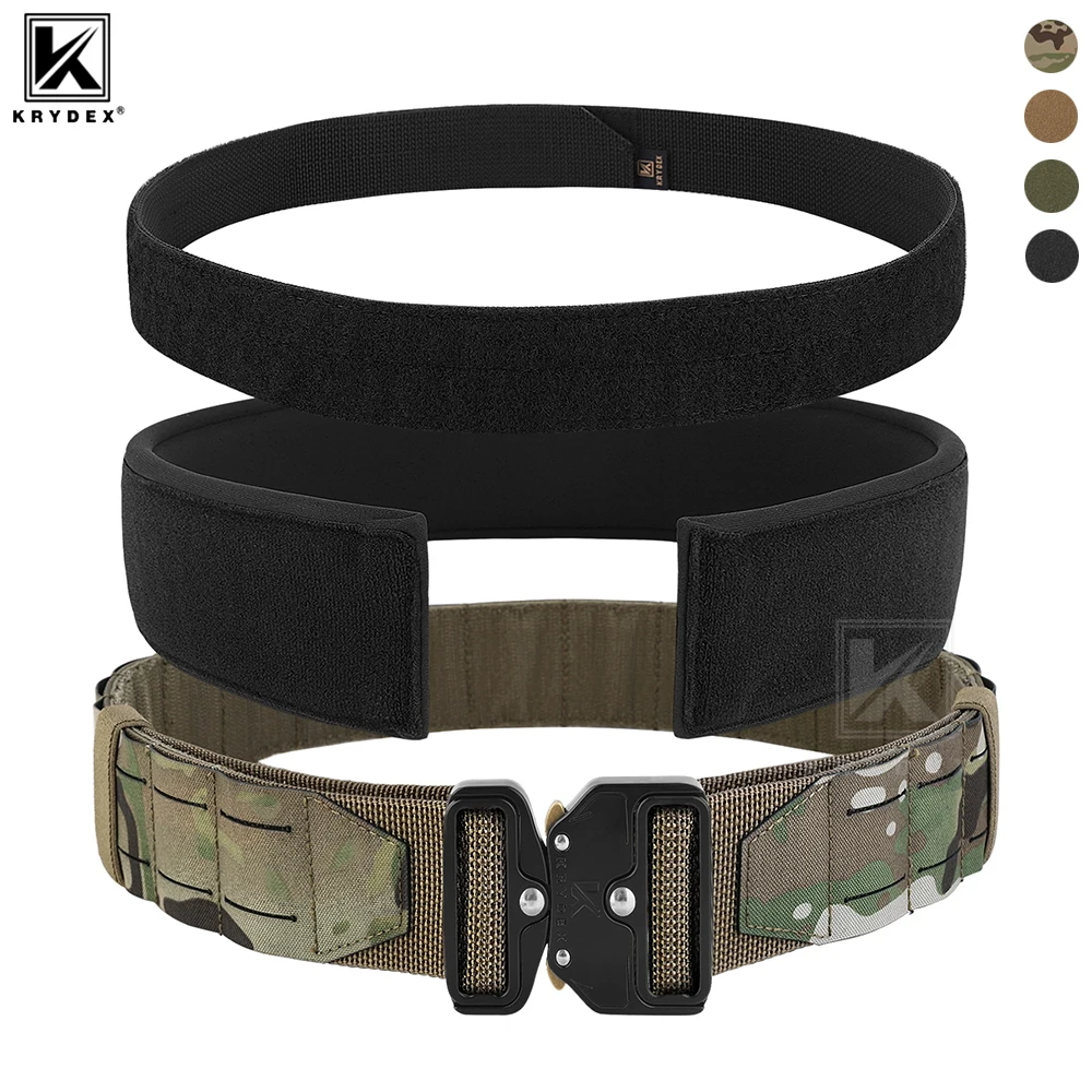 

KRYDEX 2 Inch Tactical Molle Belt Laser Cut Quick Release Duty Combat Shooting 3 In 1 Belt with Inner Belt & Back Support Pad