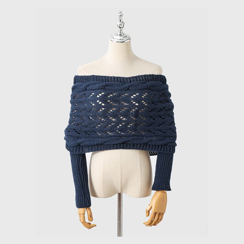 Multifunktionaler Schal mit Ärmeln für Damen, Herbst und Winter, winddicht, warm, Schal mit Ärmeln, einfarbig, gestrickt, Wickelschal – Detail 4