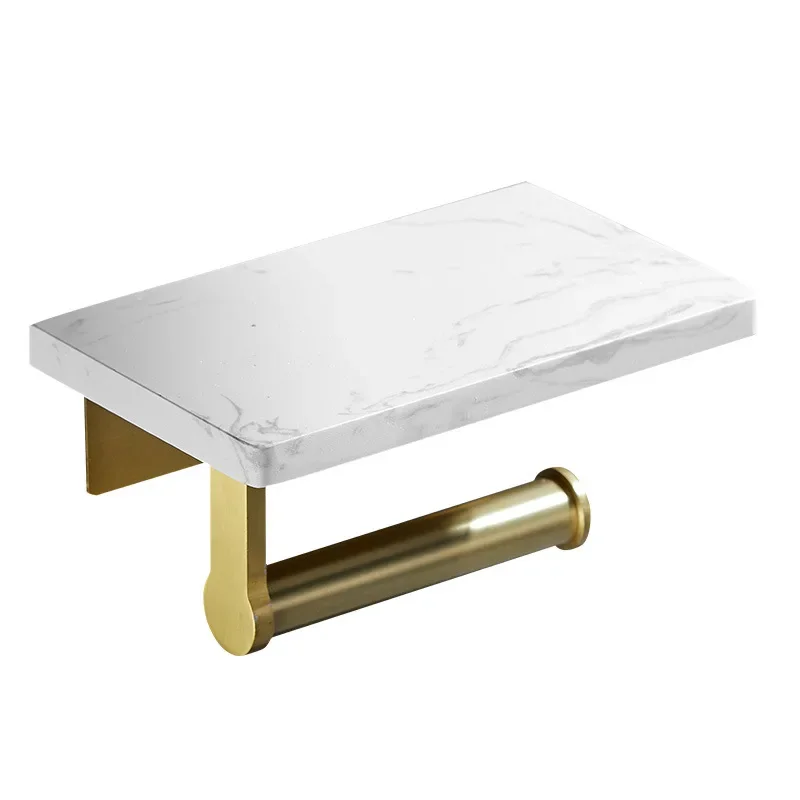 Bathroom marble tissue holder, toilet paper holder, mobile phone storage rack, non perforated toilet, gold roll paper holder