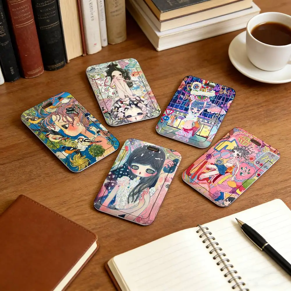 Aya Takano Artist Anime Lanyard Pull Back Clip Holder and Card Holder Rotating Back ID Card Family Gift