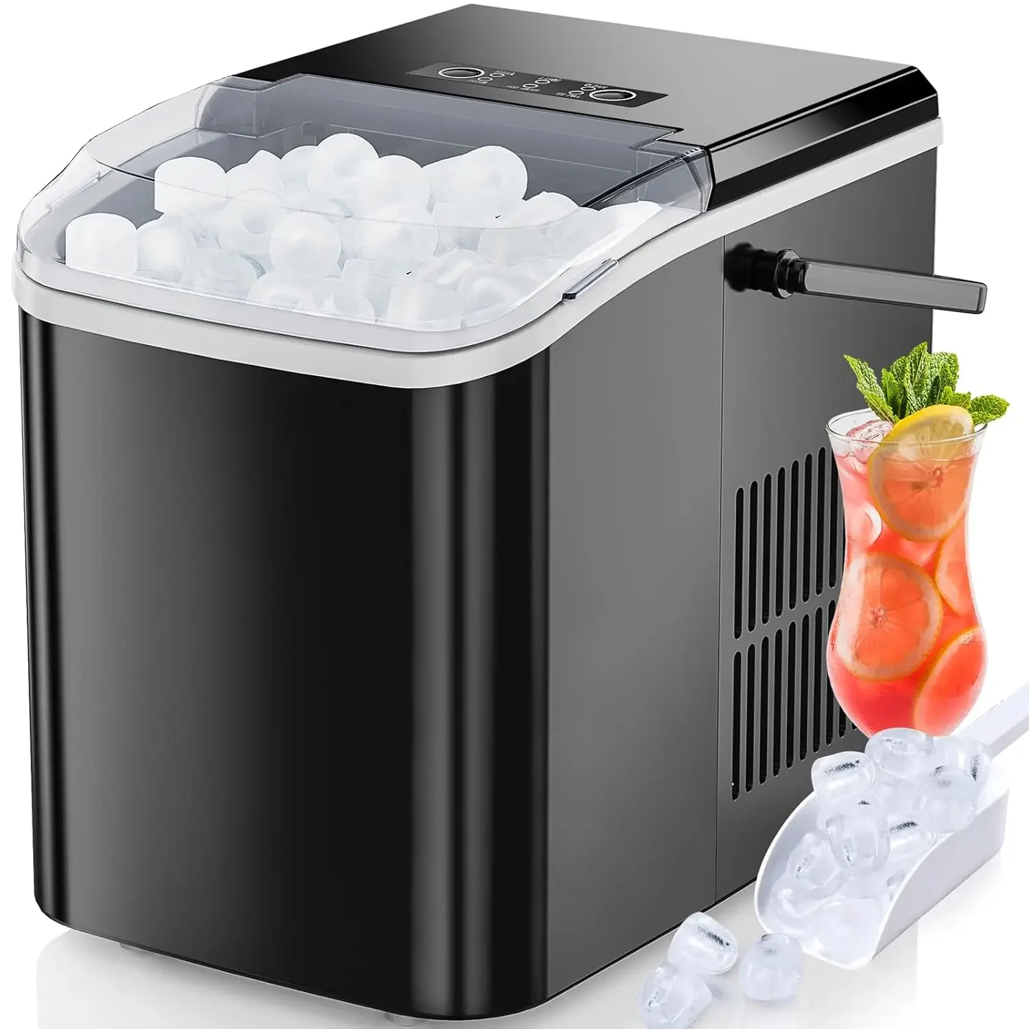 Eficiente máquina de gelo de bancada, Compact Self-Cleaning Ice Maker para casa, Produz 9 cubos em ju, 26 lb, 5lb, 24h Capacidade