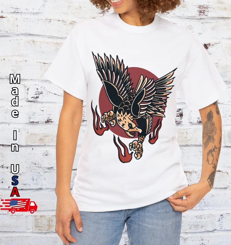 Vintage Old School Eagle T Shirt, Street City Motor Flag Tattoo Odzież