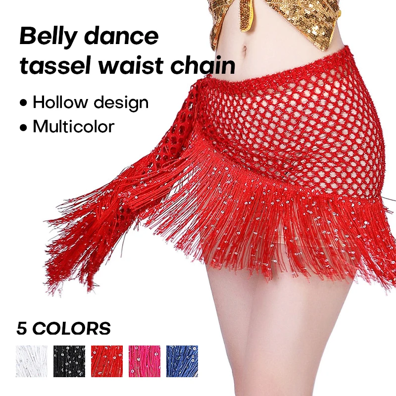 Women Belly Dance Hip Scarf Tassel Sequin Waist Chain Wrap Mini Waist Towel Dancewear Skirt Female Show Practice Costumes