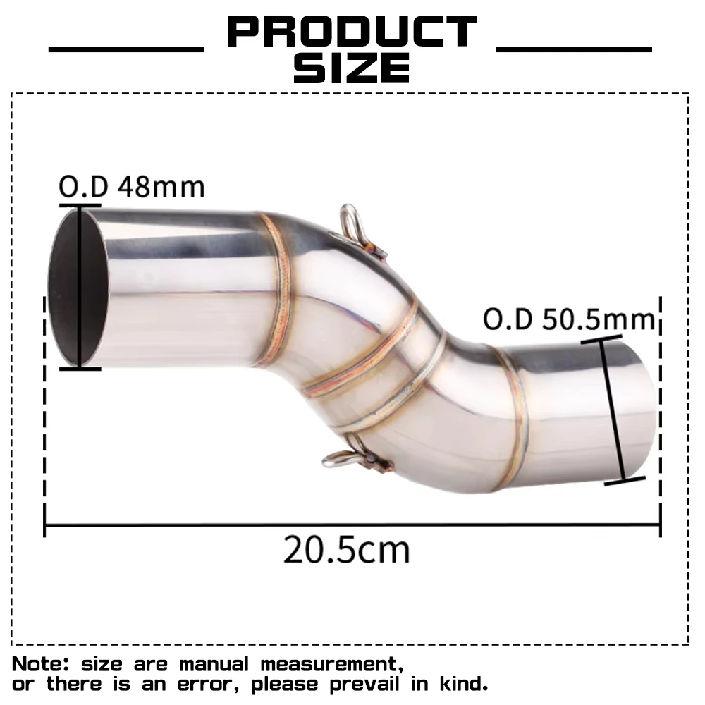 51mm Motorcycle Exhaust Middle link Pipe Interface Connect Muffler Stainless Steel For Benelli TRK 502X TRK502X Slip-on