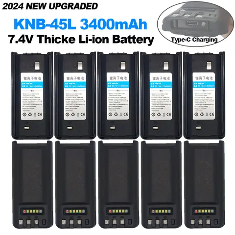 켄우드 양방향 라디오용 워키토키 배터리 KNB-45L, 두꺼운 리튬 이온 배터리, 지지대 C 타입 충전, 10PS, 3400mAh, 신제품 업그레이드