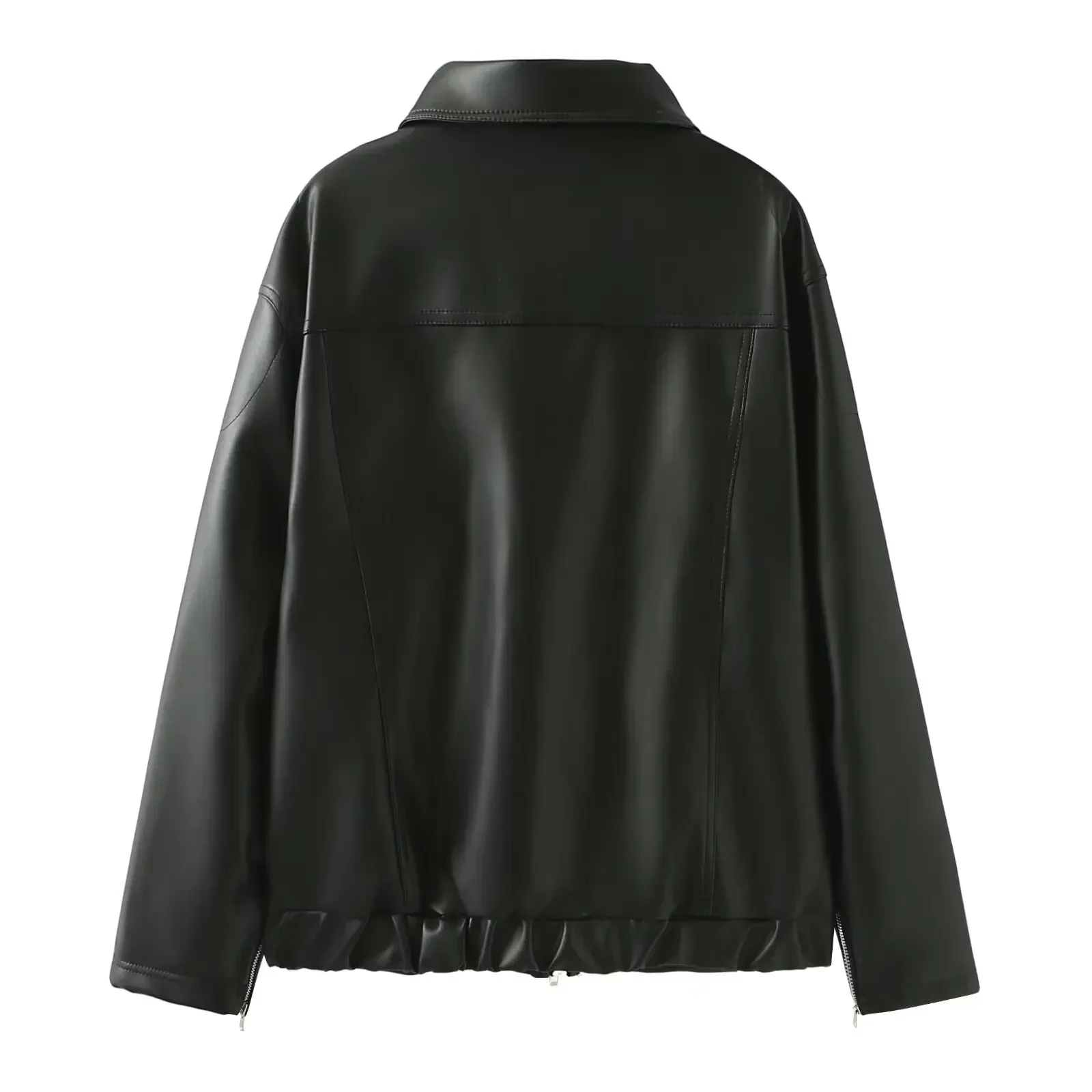 Black Leather Jacket To Show Off Your Sexy Figure New Women's Sweet Cool Bow Retro