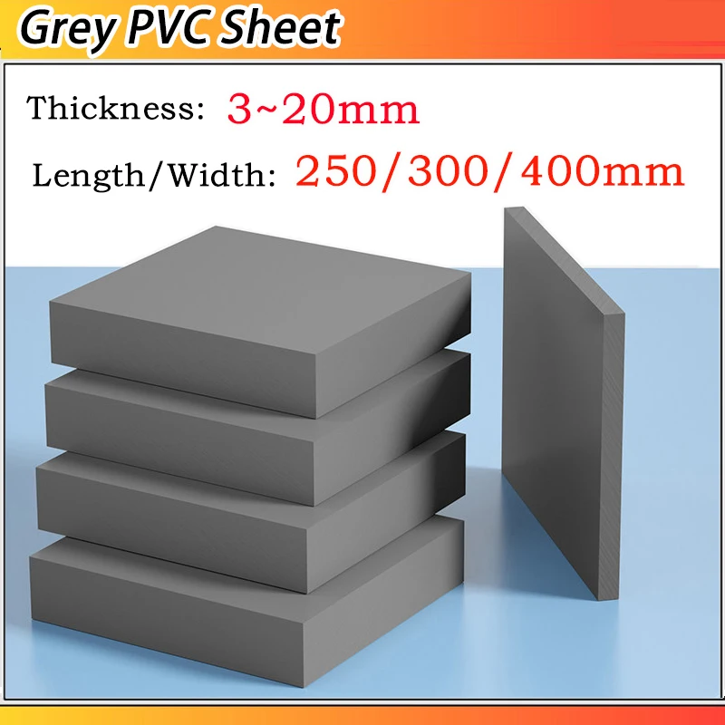 1~5pc Grey PVC Sheet Thickness: 3/4/5/6/8/10/12/15/20mm Length/Width:250/300/400mm Polyvinyl Chloride Hard Sheet