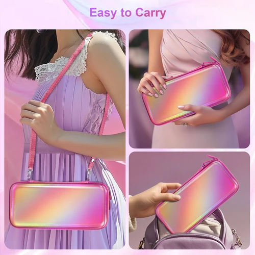 Imagen 2 del producto Bolsa de almacenamiento de viaje a la moda para Nintendo Switch OLED, Estuche de transporte portátil brillante protector para niñas y niños, accesorios de juego
