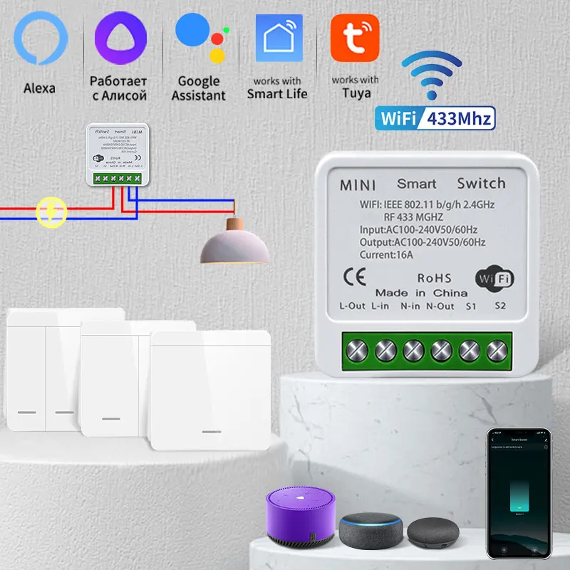 Tuya WiFi Smart Switch For Lighting 20A RF 433Mhz Wireless Switch Smart Life APP Voice Control Work With Alexa Google Home Alice