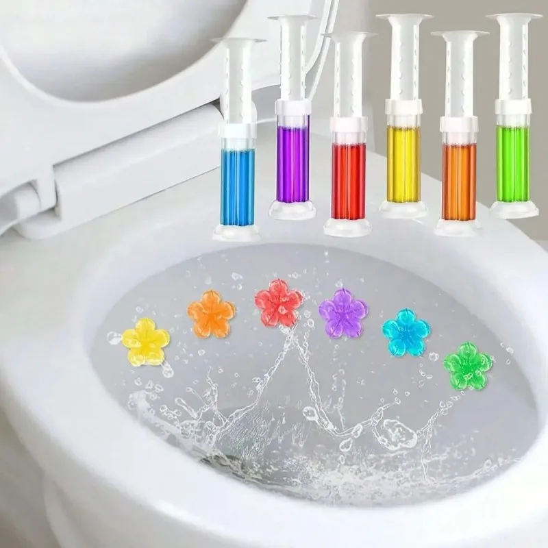 Toilet Cleaner Gel 6 Color Rainbow Flower Shaped Dissolving Sticks Deodorizer Bathroom Odor Removal Long Lasting Floral Fragranc