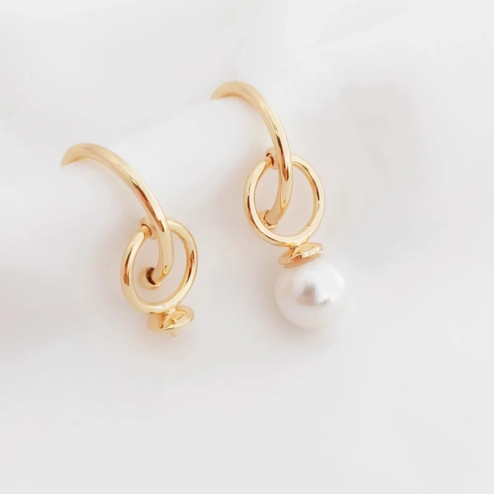 DIY Handcrafted Earring Accessories 14K Gold-plated Empty Stand C-shaped Earpins Pearl Flower-shaped Earrings That Can Be Adhere