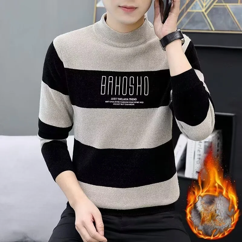 

Men's Winter Thiened Fce Knitwear Color f High Collar Long Sve Soft Polyester Casual Faion Warm Top