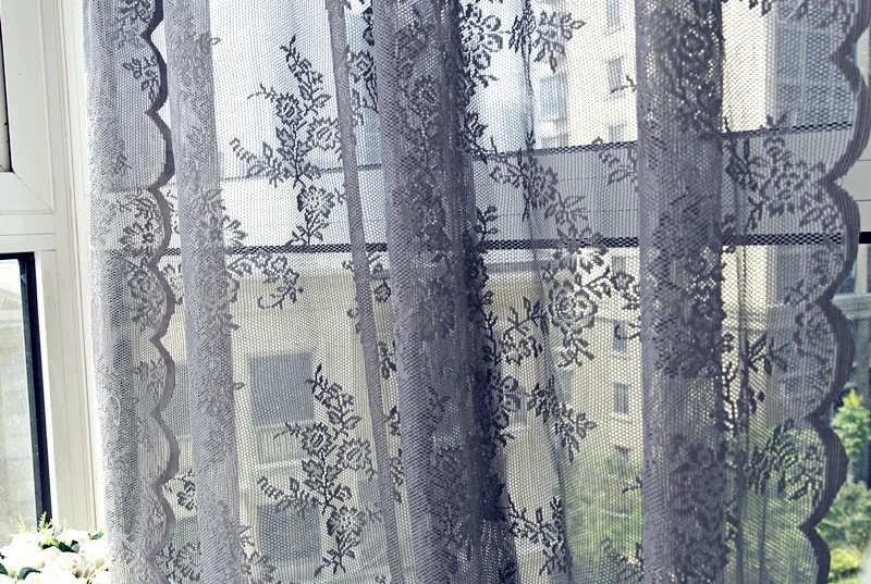 White Pink Grey Lace rose floral tulle Voile sheers Curtains RomanticCurtain Home Decoration 5 SIZE