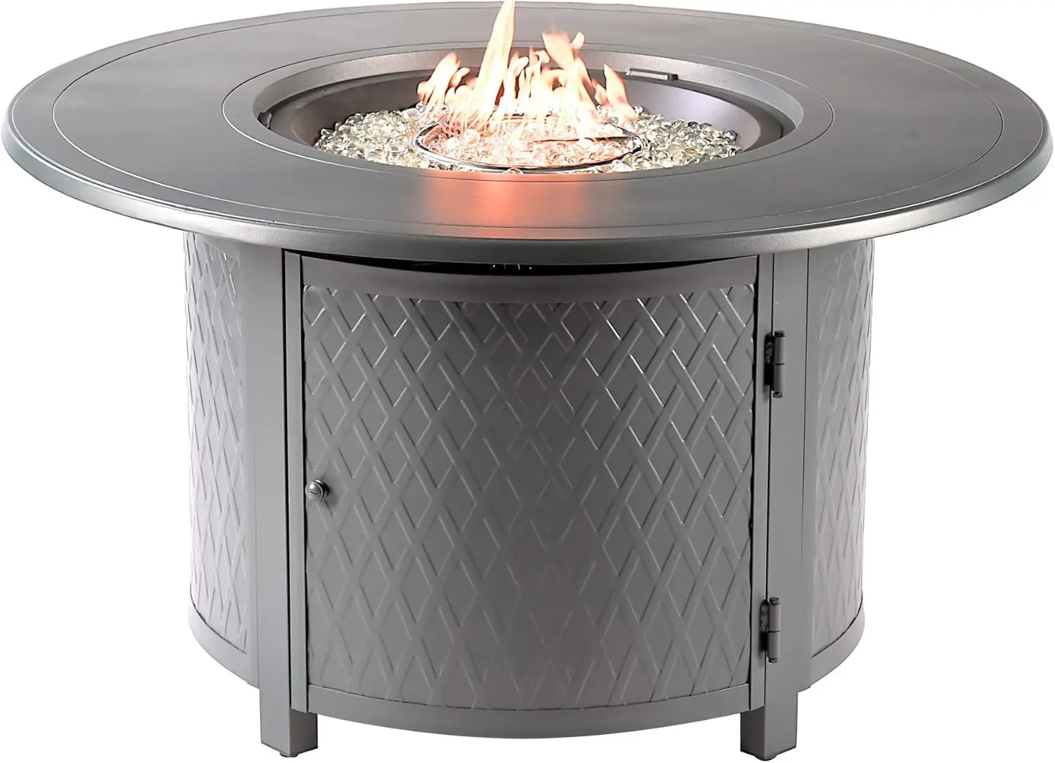 Round 44 in. x 44 in. Aluminum Propane Fire Pit Table with Glass Beads, Two Covers, Lid, 57,000 BTUs iin Grey Finish