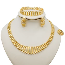 Arab Dubai Style Gold Color Jewelry Sets Necklace Earrings Bracelet Rings Sets For Women To Wear As A Wedding Banquet Gifts