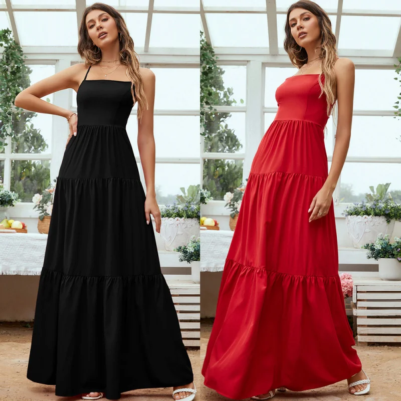 

Women's Fashion Independent Store New Large Swing Waist Evening Dress Backless Strap Elegant Dress