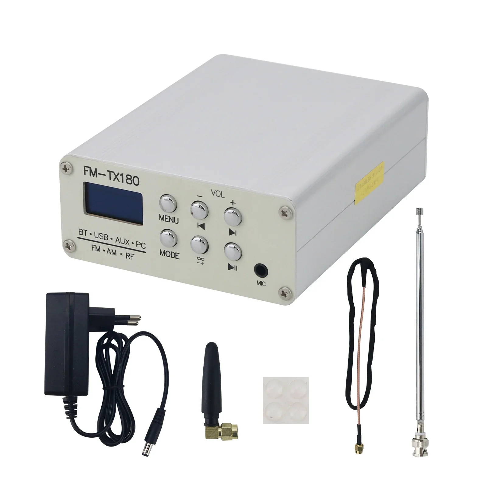 

2026 FM-TX180 75MHz-108MHz BT Stereo FM Radio Transmitter with 0.96-inch OLED Screen AM Shortwave Signal Transmitter