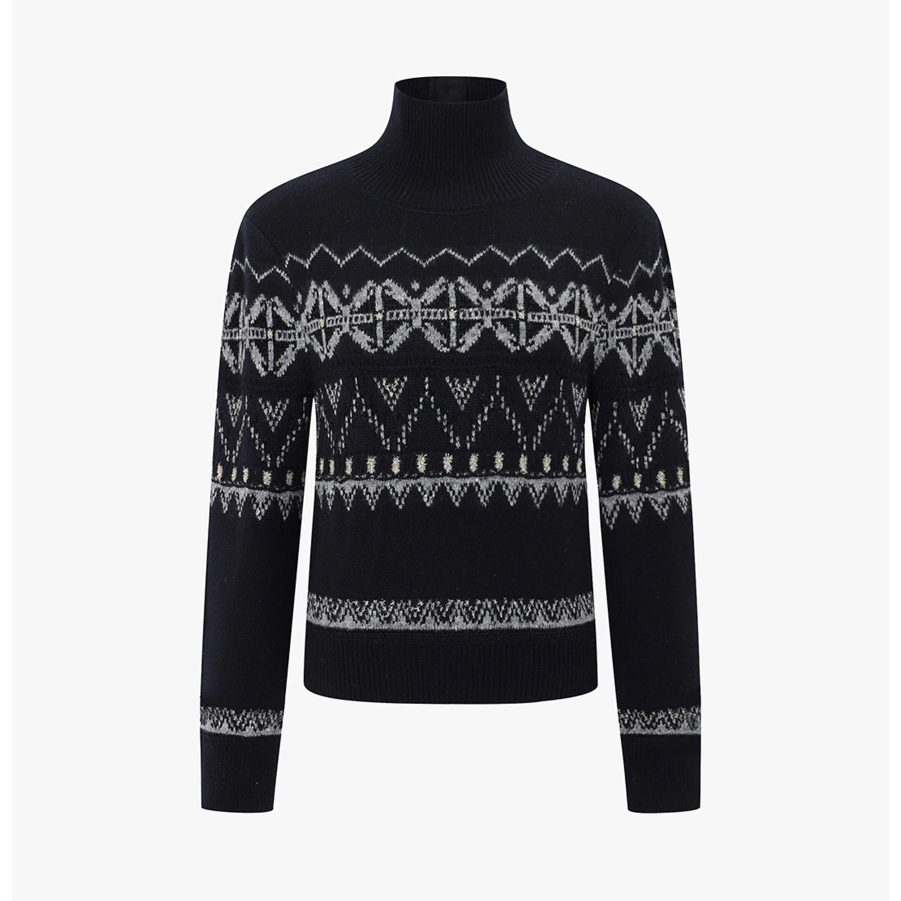 

Lemon Cheese MIC25 Зимний свободный вязаный шерстяной свитер с высоким воротником и геометрическим узором Ele Sle Commute Faion Женский длинный све