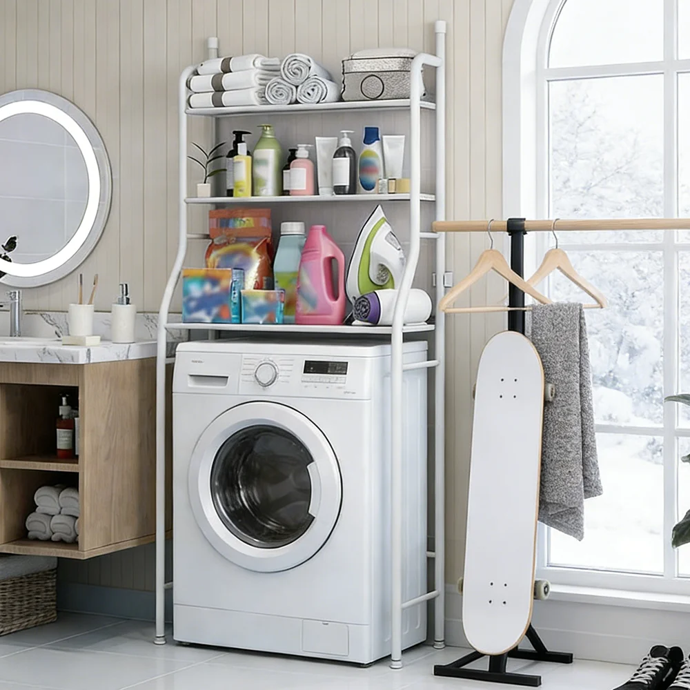 3-stufiges Badezimmer-Aufbewahrungsregal für Waschmaschinen, Toilettenregal aus Metall über dem Toilettensitz, Badezimmer-Aufbewahrungsplattform – Detail 5