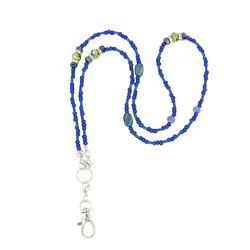 Fashion Color Blue Bead Necklace Lanyard for Women Crystal Chain with ID Card Badge Holder Jewelry Key Holder Accessories