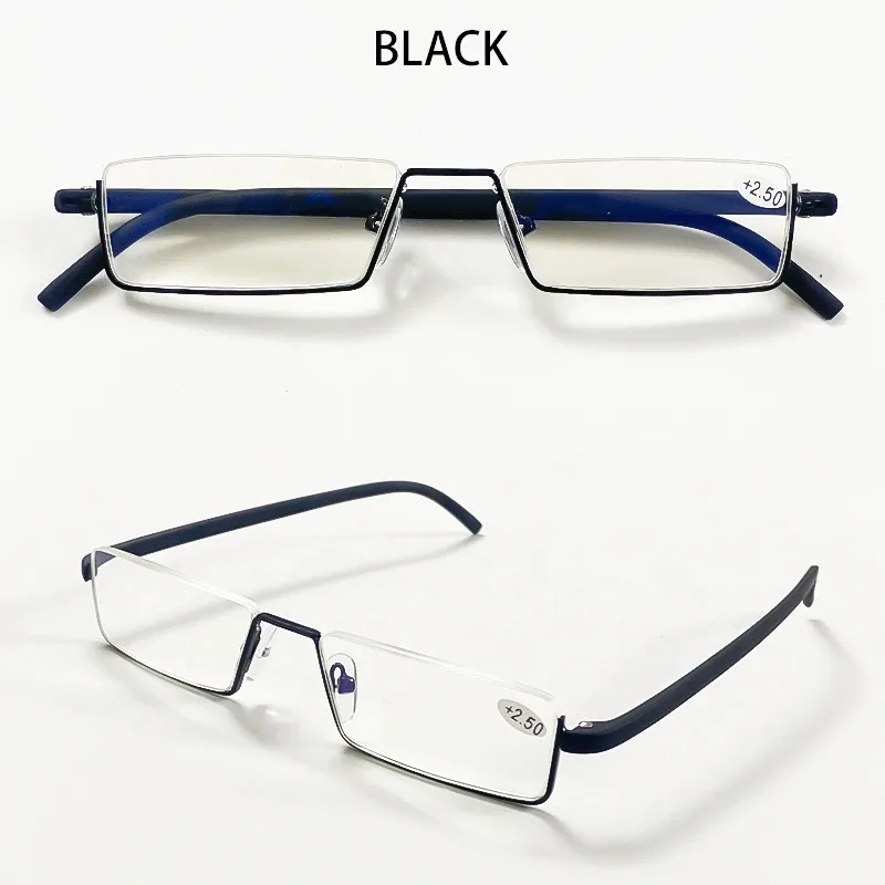 Anti-Blaulicht-Lesebrille für Herren, Retro-Metall-Halbrahmen, quadratische Presbyopie-Brille für Unternehmen, +125+175+225+275 – Detail 16