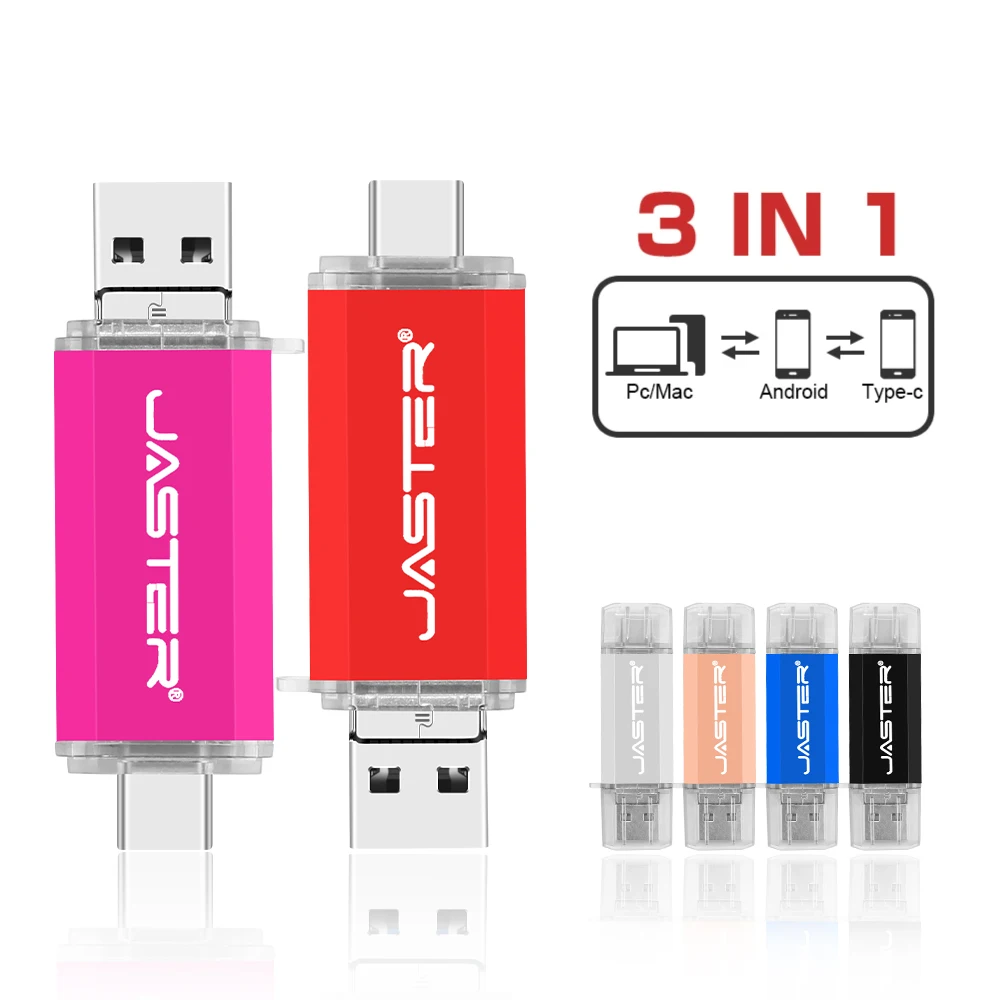 USB Flash Drive para Celular, 3 em 1 Memory Stick, Presente Criativo, Disco de Metal U, 128GB, 64GB, 128GB, 16GB, 8GB, OTG