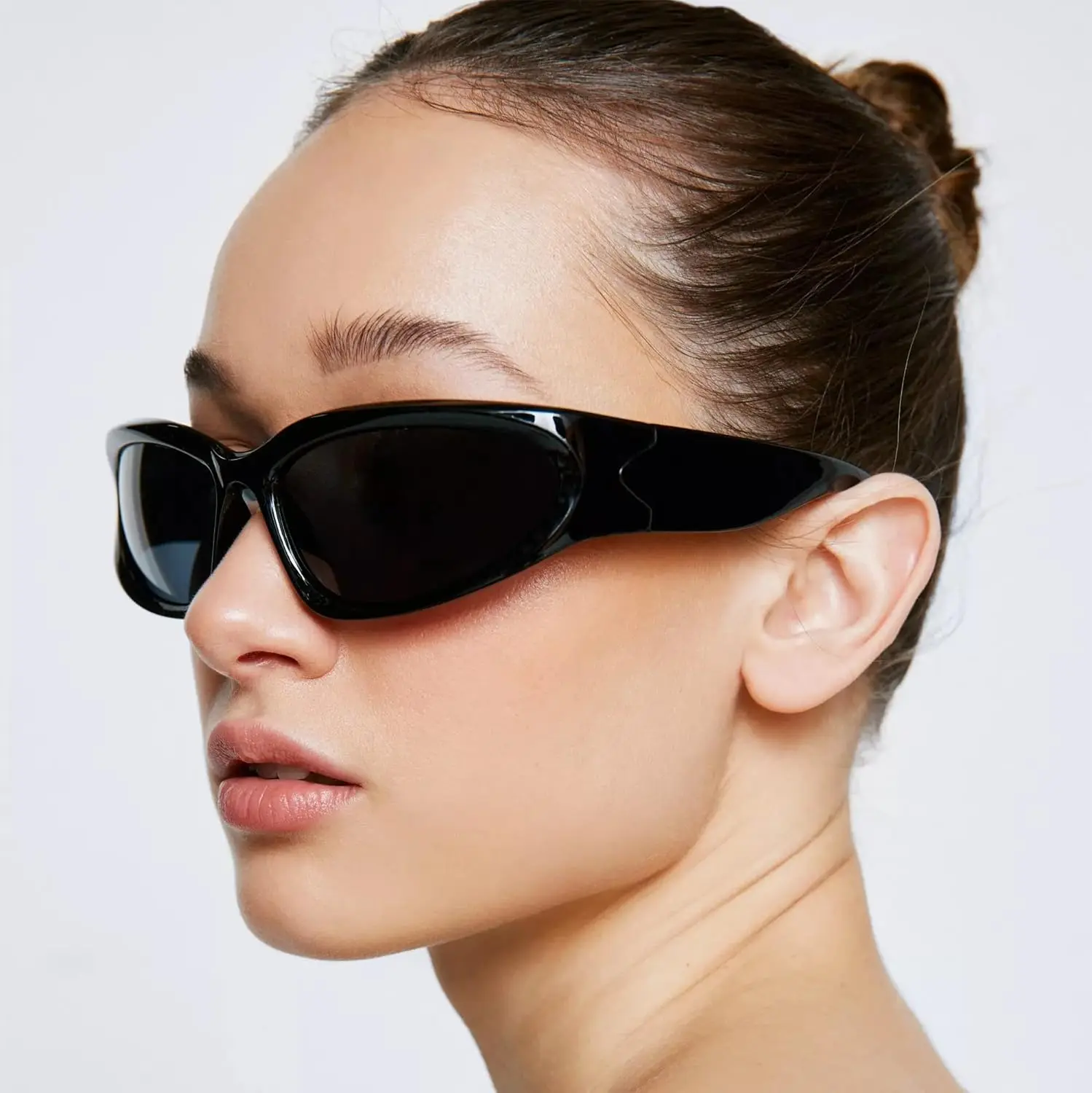 Y2K Wrap Around Sonnenbrille Fashion Rave Metallic Chrome Space Alien Brille Futuristische Farbtöne Sport für Damen Herren – Detail 3
